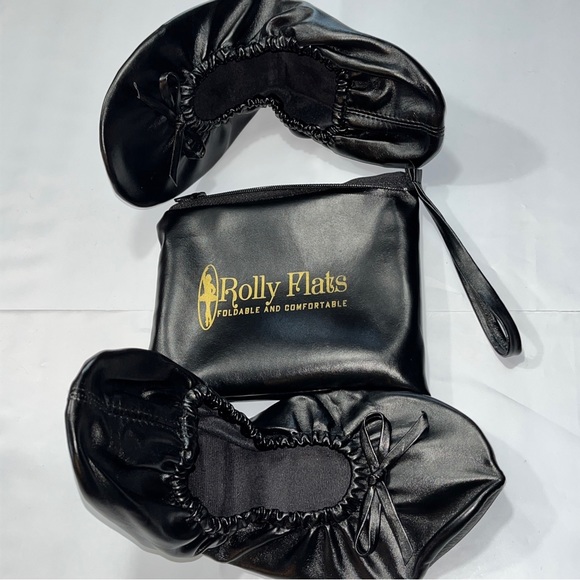 Large Black Ballet FLATS shoes Portable Travel Roll up Slippers In Bag Comfort L - Picture 7 of 14